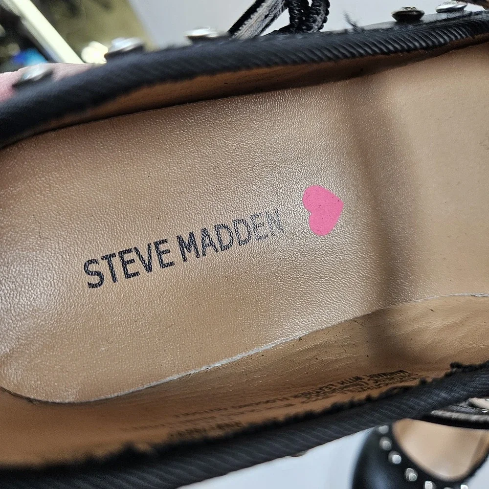 Steve Madden Kids Black Rhinestone Mary Jane Flats Dress Shoes Size Youth 5